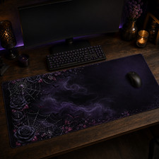 Gothic Purple Rose Bat Spiderweb Desk Mat XL Gaming Mouse Pad 36x18 picture