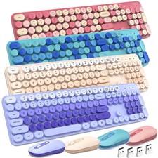 Wireless Keyboard Mouse Combo with Cute Round Keycaps Full-Size Retro Typewriter picture