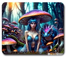 Forest Nymph & Dragon ~ Gaming Mouse Pad / Mousepad Fantasy Art RPG Gamer Gift picture