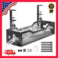 Under Desk Cable Management Tray No Drill Metal Wire Organizer Mount Home Office picture