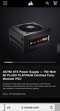 Corsair AX760 760 Watt 750 ATX 80+ Plus Platinum Fully Modular Power Supply PSU picture