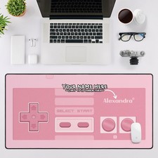Personalized Pink 8-Bit Controller Desk Mat, Retro XL Mousepad, Cute Gamer Gift picture