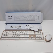 Wireless Keyboard and Mouse Rechargeable Quiet Full-Size Ultra Slim White Gold picture