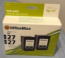 NEW Office Max (Replaces HP 27) Black Inkjet Cartridges (C8727AN) Twin Pack 2012 picture