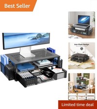 Sturdy Metal Monitor Riser with Drawer, Ergonomic 2-Tier Design in Black picture