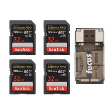 SanDisk 32GB Extreme Pro Memory Card (4-pack) Bundle with All-In-One Card Reader picture