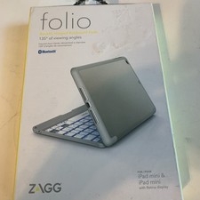 New Zagg iPad Mini Keyboard Case Silver Bluetooth White picture