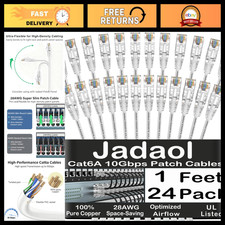 Cat6A Patch Cables 1FT (24 Pack) - 10Gbps, 550MHz, UL Listed, White Ethernet picture