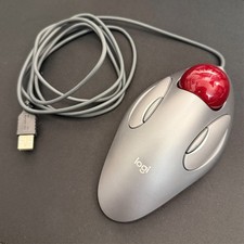 Logitech Trackman Red Marble USB Trackball Mouse T-BC21 picture