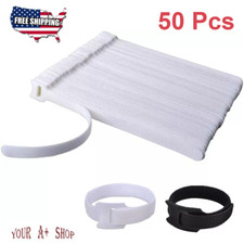 50Pcs Cable Straps Black Wire Cord Hook Loop Ties Reusable Fastening Organizer picture