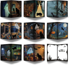 24 Pack Black Cat & Ghost Themed Halloween Card Set, Boxed Halloween Cards for F picture