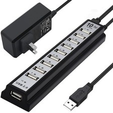 Powered USB Hub 2.0, VIENON 10-Port Extender 10-Port, Black picture