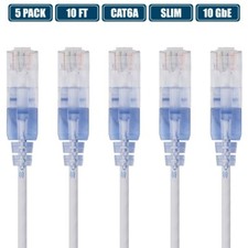 5 Pcs 10FT Slim CAT6A RJ45 Ethernet LAN Network UTP Patch Cable Cord 30AWG White picture