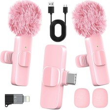 HONGJIEYUAN Pink Wireless Lavalier Microphone for iPhone & Android - picture