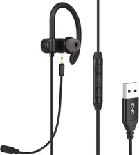 Single-Side USB Earbud with Boom Mic, USB-A Headphone for PC, Mac, Laptop, Deskt picture