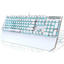 Retro Punk Typewriter Mechanical Gaming Keyboard - White, 104 Keys, Blue Backlit picture