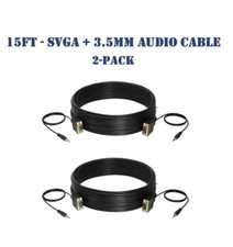 15FT SVGA Video Cable + 3.5mm Audio Aux Jack M/M PC Display Monitor Cord- 2-Pack picture