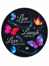 Butterfly Inspirational Mouse Pad Live Laugh Love Colorful Round Desk Mat 7.75
