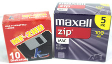MF-2HD 1.44MB 10 Diskettes, Maxell Zip Disks 100MB 5 Pack Both For Mac New Boxes picture