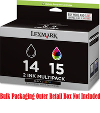 2 Pack Original Genuine OEM Lexmark 14 Black & 15 Color Printer Ink Cartridges picture