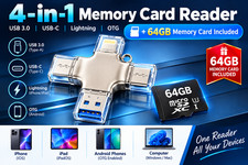 4-in-1 Memory Card Reader + 64GB Card Included USB 3.0 USB-C Lightning OTG picture