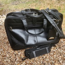 Samsonite Leather Expandable Laptop Messenger Briefcase Bag Black 15.4” Screen picture