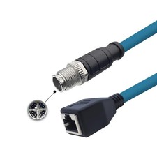 3.28ft M12 8 Pin X Code Male to RJ45 Female Ethernet Cable, Cat6 Shielded, Flex picture
