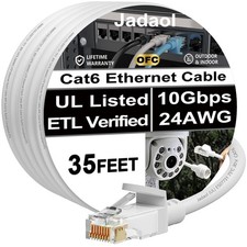 Jadaol [UL Listed] Snagless Cat6 Ethernet Cable 35 ft 10Gbps, PoE++, White picture