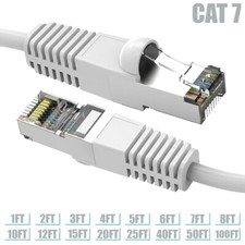 1-100FT Cat7 RJ45 Network LAN Ethernet SSTP Shield Patch Cable Copper White LOT picture