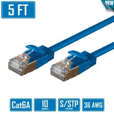5FT CAT6A Ethernet LAN Network Patch Cable RJ45 S/STP 10Gbps Slim 36AWG BLUE picture