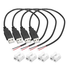 4Pcs USB Plug Pigtail, 0.3 M/1 ft Male 22 AWG 5V 3A with Wire Connector, Black picture