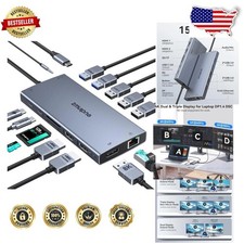 High-Speed USB C Docking Station: 15 Ports, 100W Fast Charge, 8K DP picture