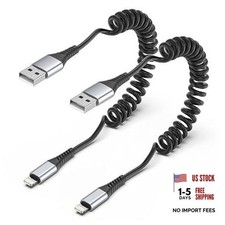 Coiled Lightning Cable for Car, 2 Pack 3FT 3 Feet USB-A to Lightning picture