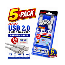 ALASKA USB 2.0 A Male to A Male Cable 6FT 1.8M High Speed 480Mbps 5-Pack picture