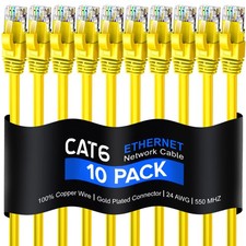 10 PCS 10FT Cat 6 Ethernet Cable Yellow Round LAN Patch Cord RJ45 Network Wire picture