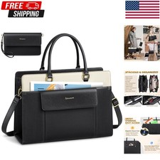 Laptop Bag for Women 15.6 inch Leather Tote Large Computer Handbag Work picture
