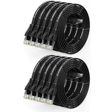 10 PCS 3 FT Black Cat 6 Flat Ethernet Cable Snagless RJ45 Network LAN Cord picture
