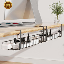 2 Pack Under Desk Cable Management Tray 31.4 Inch No Drill Clamp Metal Wire Orga picture