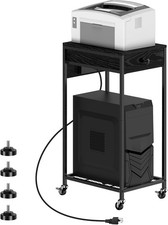 2 Tier Computer Tower Stand CPU Holder Stand Cart w/Charge Station Home Office picture