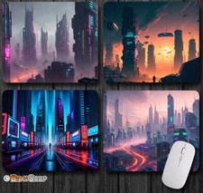 Futuristic Future Cyber City Night - Mouse Pad / PC Mousepad - Gaming Gamer Gift picture