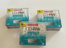 3x Maxell CD-RW Discs, 700MB/80min, 1x-4x, 10/Pack Rewritable Data Music Photos picture