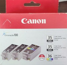 Genuine Canon PGI-35 + CLI-36 - 2 Black & 1 Color Ink Cartridges - 3 Ink Tanks picture