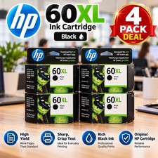 HP 60XL Black Ink Cartridge 60 XL OEM Original 4-Pack Black Noir NIB picture