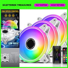 120mm RGB Case Fan with Hub & Remote, Aura SYNC, Speed Control - 3 Pack Moonligh picture