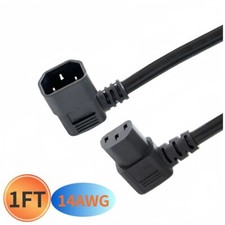 1Ft 14AWG Left Angle IEC C14 to Right Angle C13 PDU Power Supply Extension Cord picture