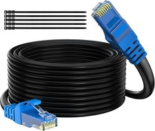 Cat 6 Outdoor Ethernet Cable 100 Ft Black High Speed Heavy Duty Long Internet N picture