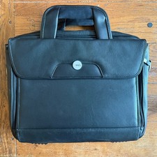 DELL COMPUTER DELUXE BLACK LEATHER LAPTOP CARRYING BAG CASE BREIFCASE 16 inch picture