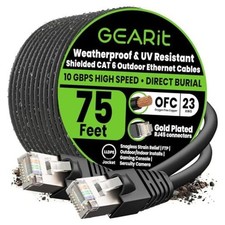 Cat 6 Ethernet Cable 75 Ft, Outdoor Direct 75 Feet - Standard Cable Black picture
