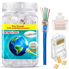 Gold Plated RJ45 Cat6A Pass-Through Ethernet Connectors - 100 Pack picture