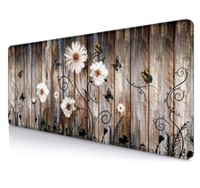 Butterfly Daisy on Wooden Extended Gaming Mouse Pad, Rustic White Flower Larg... picture